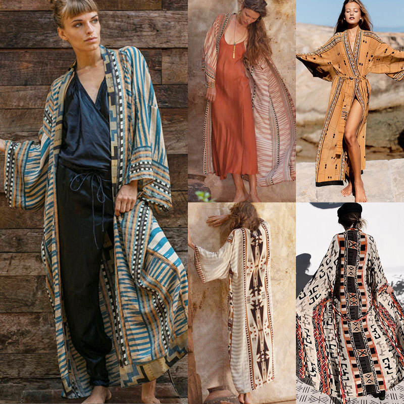 Cover Up Kaftan - Bohemian Print Bikini Cover-ups Elegant Belt