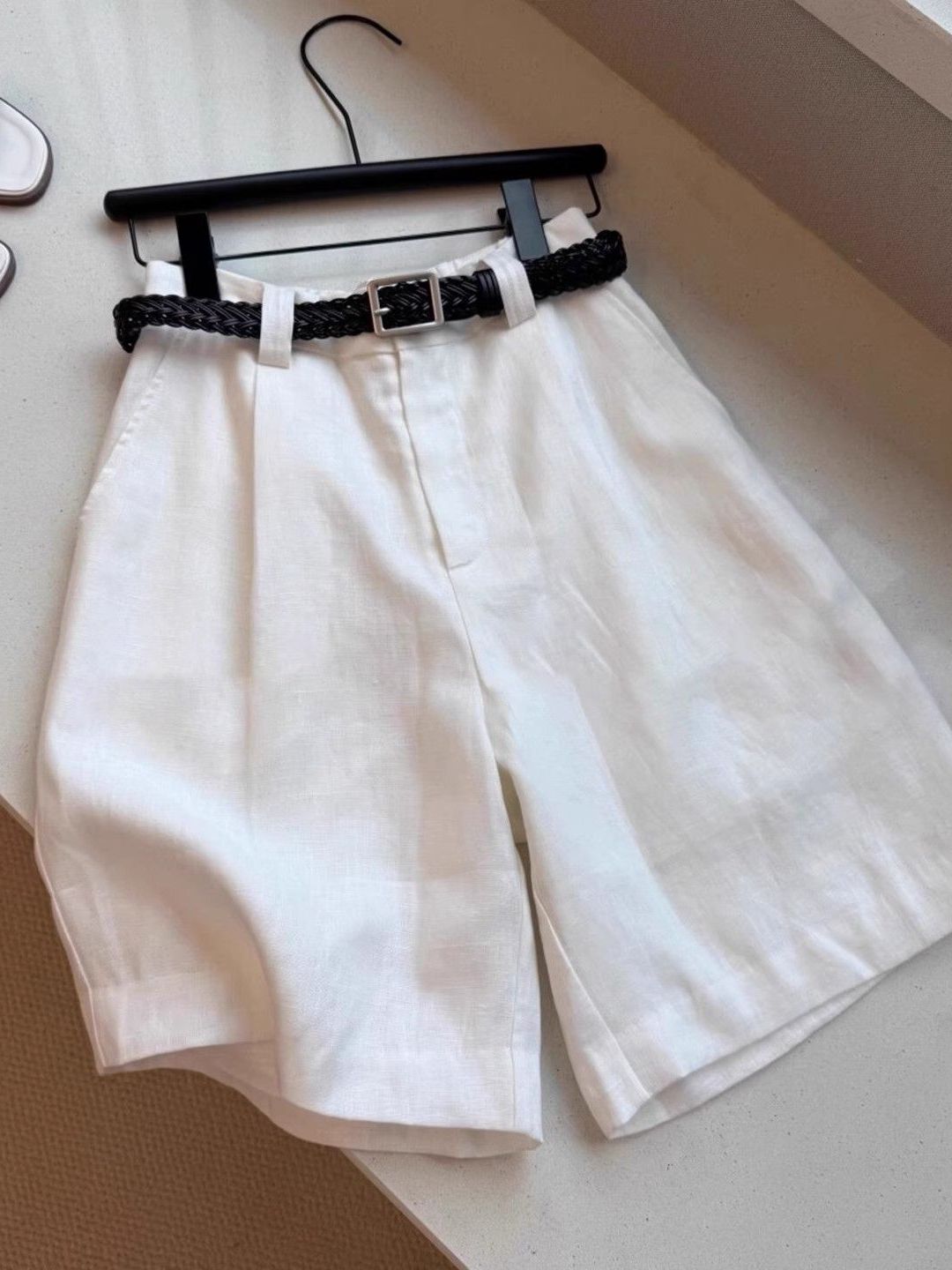 Linen Pant Wide - Stylish Versatile White Wide Leg Five-Point