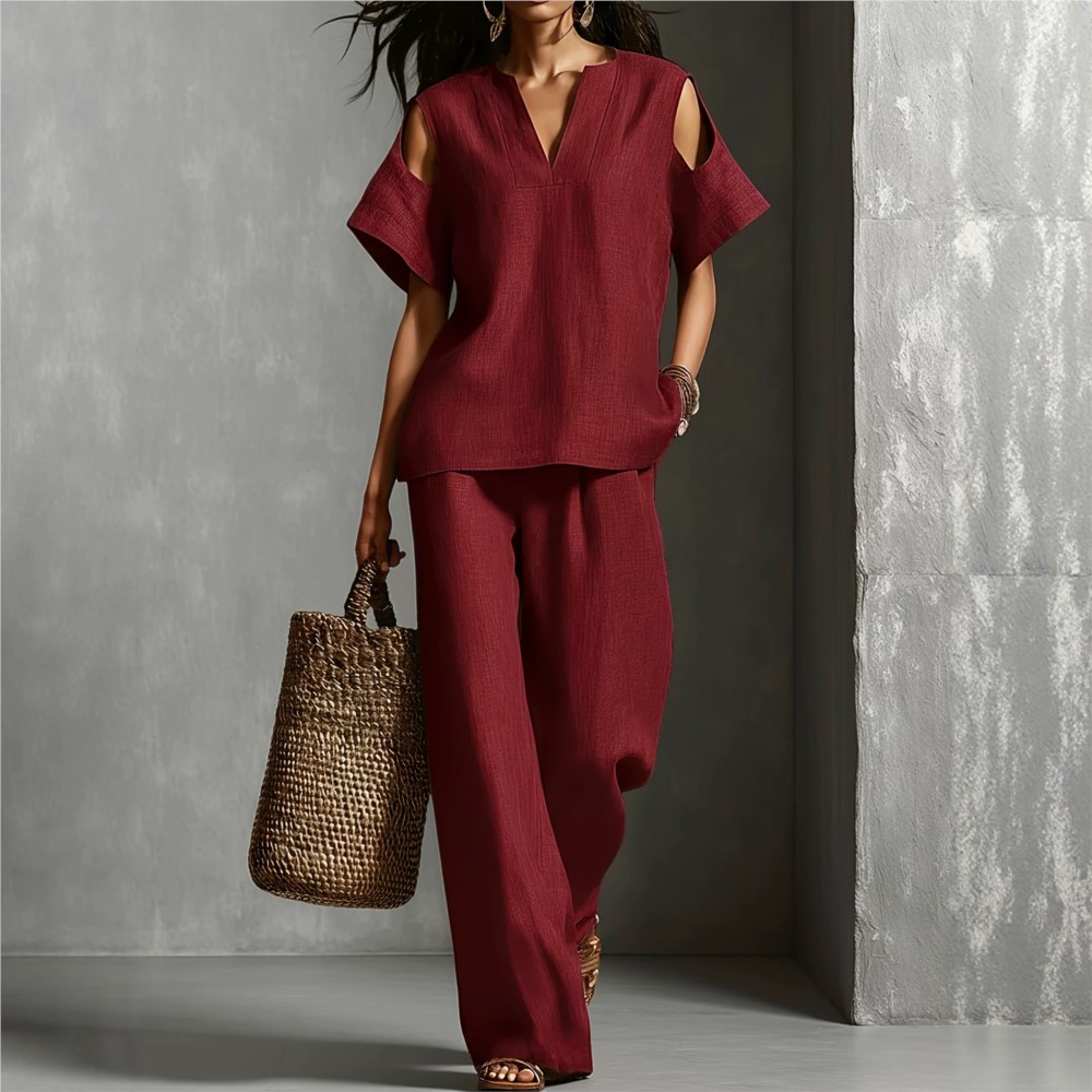 Women's Solid Color Simple Lin - Linen Pant Wide review and price