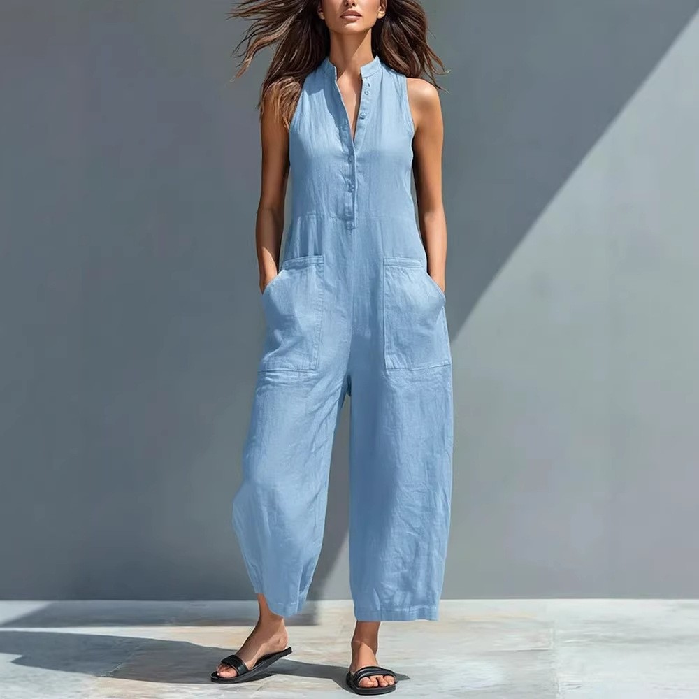 Women's And Woman Sleeveless M - Jumpsuit Linen Relaxed review and price