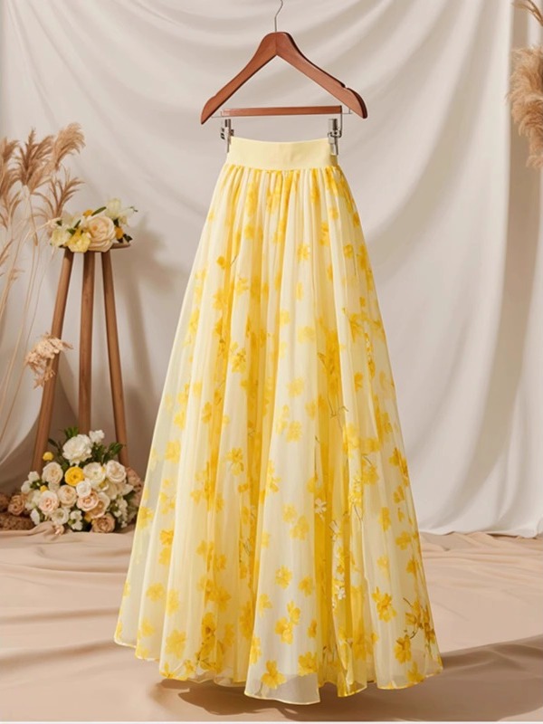 Summer 2026 High Waist Yellow  - Midi Skirt Floral review and price