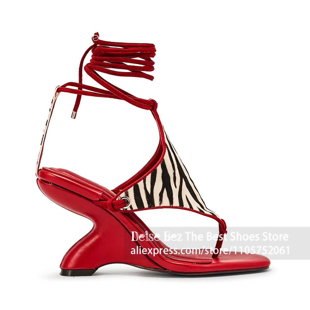Zebra Print Lace up Sculptural - Sandal Strappy Heeled review and price