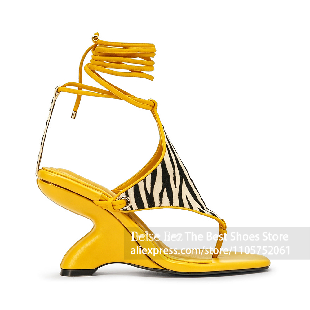Zebra Print Lace up Sculptural - Sandal Strappy Heeled review and price