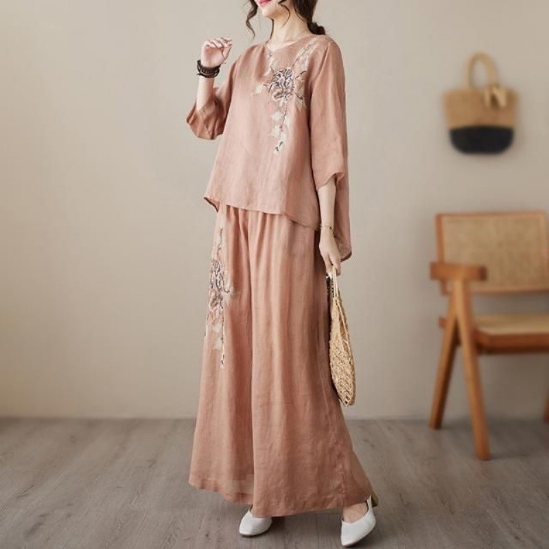 Linen Cotton Two Piece Set Wom - Linen Pant Wide review and price
