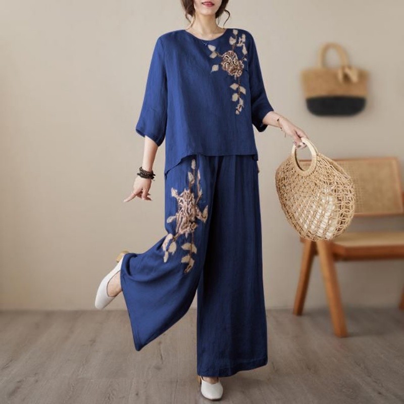 Linen Cotton Two Piece Set Wom - Linen Pant Wide review and price