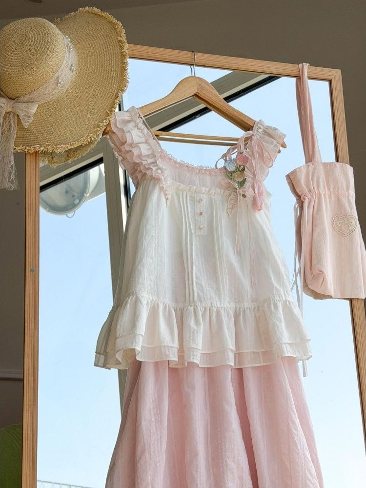 Sweet Kawaii Ruffle Trim Tulip - Midi Skirt Floral review and price
